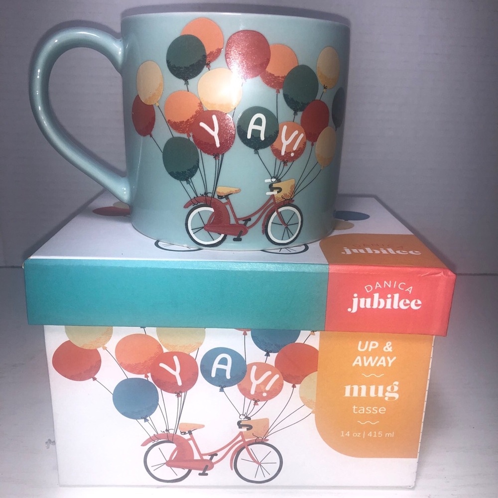 NIB Danica Jubilee Up & Away Mug in Box 14 oz Bicycle Balloons